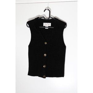 Vintage 90s Duna Handloomed Chenille Black Button Vest